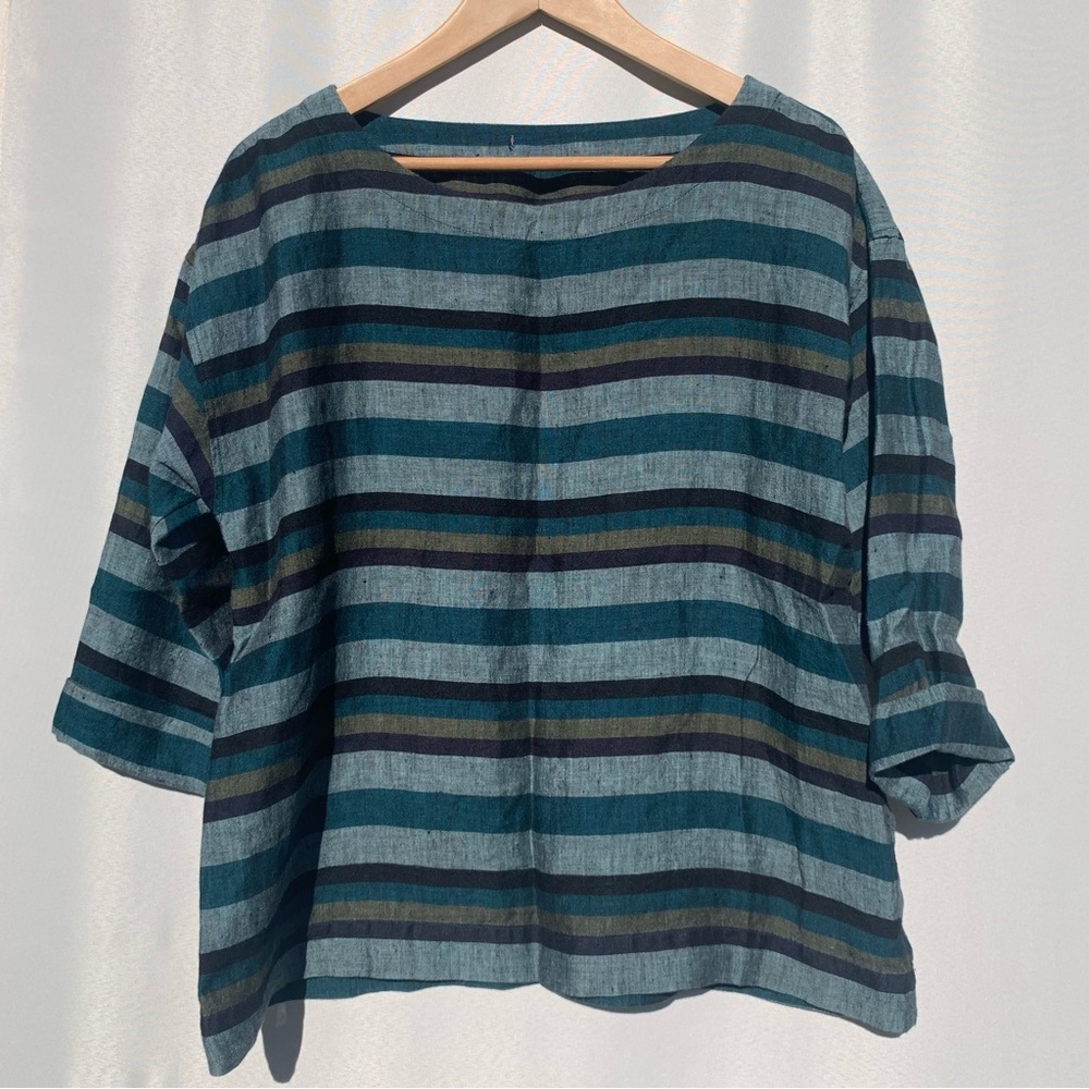 Last call! Eileen Fisher striped linen cropped blouse